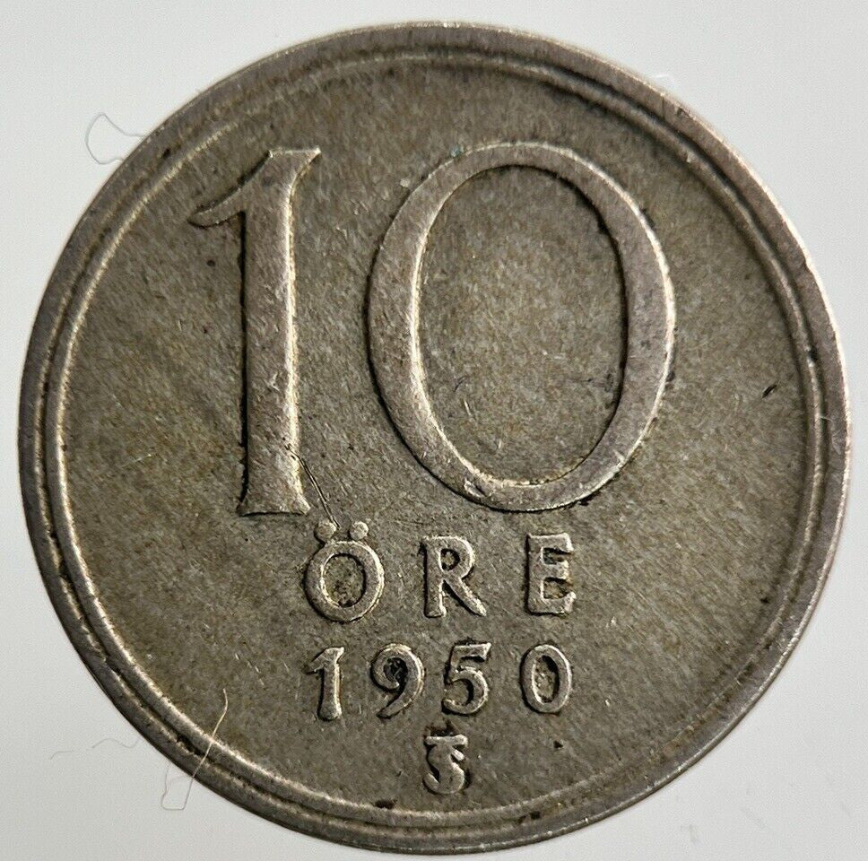 1950 Sweden 10 Ore Silver Coin | Fine Collectable Grade