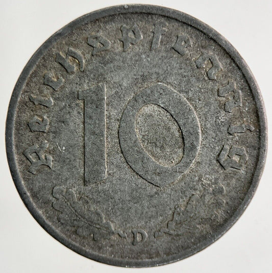 1941 - D Germany Nazi 10 Pfennig Coin | Fine Collectable Grade