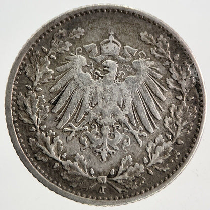 1908 Germany 1/2 Half Mark Silver Coin | Fine Collectable Grade