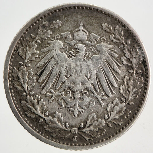1908 Germany 1/2 Half Mark Silver Coin | Fine Collectable Grade