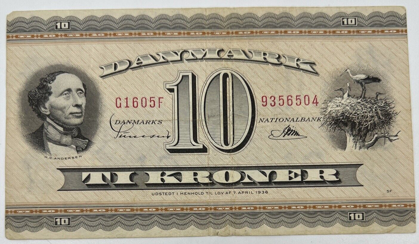 Old Vintage Denmark 10 Kroner Banknote | Collectable Grade