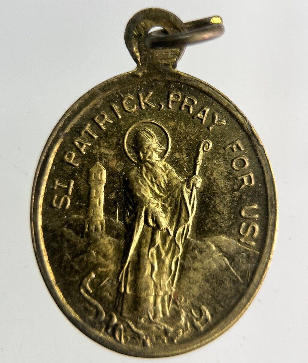 Old St Patrick Pray For Us Medal Necklace Charm | Height 1.5cm Collectable Grade