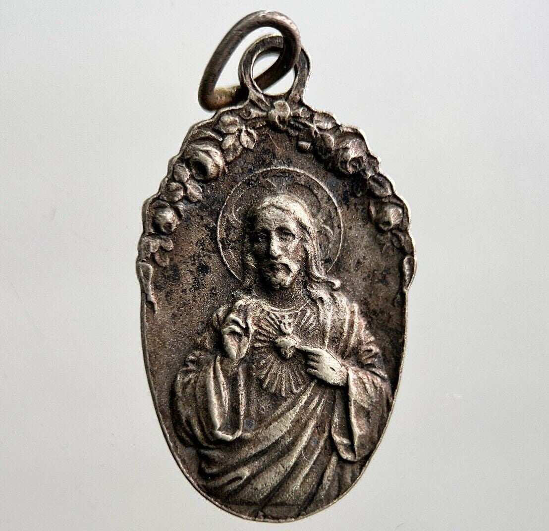 Old Religious Jesus & Mary Pendant Necklace Charm Amulet | Height 2.3cm | a2955