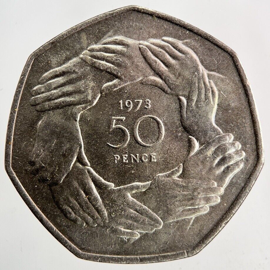1973 Elizabeth II 2nd Hands 50p Fifty - Pence Coin | Very High Grade