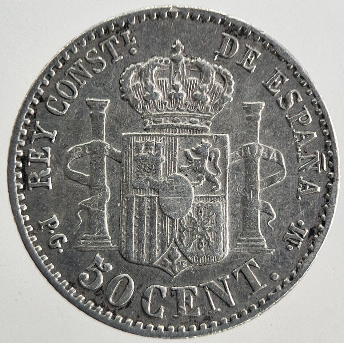 1892 Spain 50 Cent Silver Coin | Fine Collectable Grade | a9905