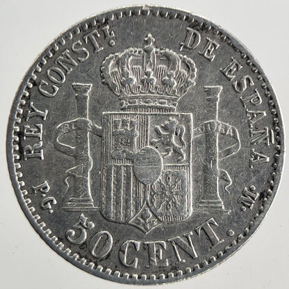 1892 Spain 50 Cent Silver Coin | Fine Collectable Grade | a9905