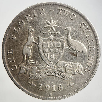1918 - M Australia Florin Silver Coin | Fine Collectable Grade | a2146