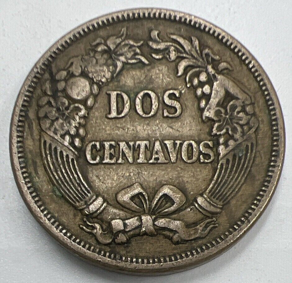 1863 Peru Dos 2 Two Centavos Coin | Fine Collectable Grade | a1398