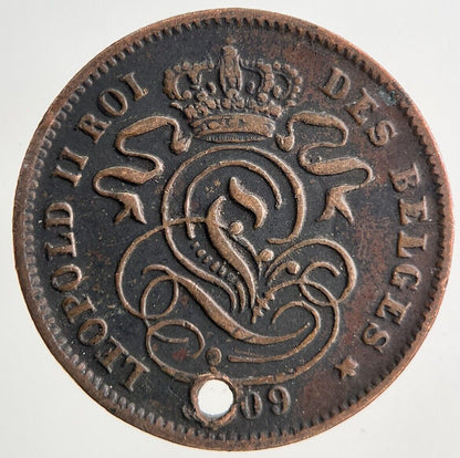 1909 Belgium 2 Cents Centimes Coin | Fine Collectable Grade
