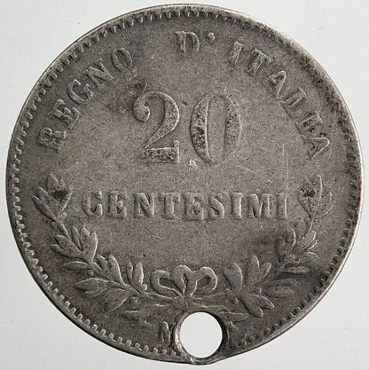 1863 Italy 20 Centesimi Silver Coin | Fine Collectable Grade | a6235