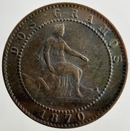 1870 Spain 2 Dos Centimos Coin | Fine Collectable Grade