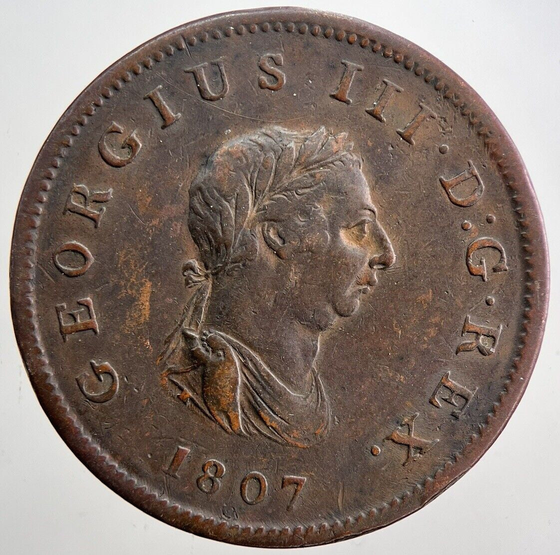 1807 George 3rd III Half-Penny Coin | Very High Grade | a6021