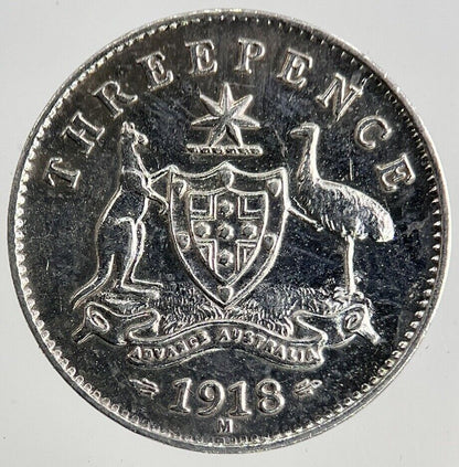 1918 - M Australia Threepence Silver Coin | Fine Collectable Grade