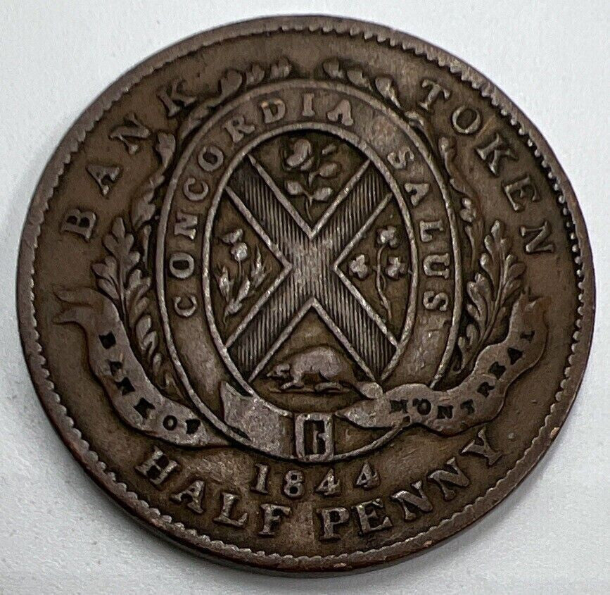 1844 Bank of Montreal Half - Penny Token Coin | Very Fine Grade | a1420