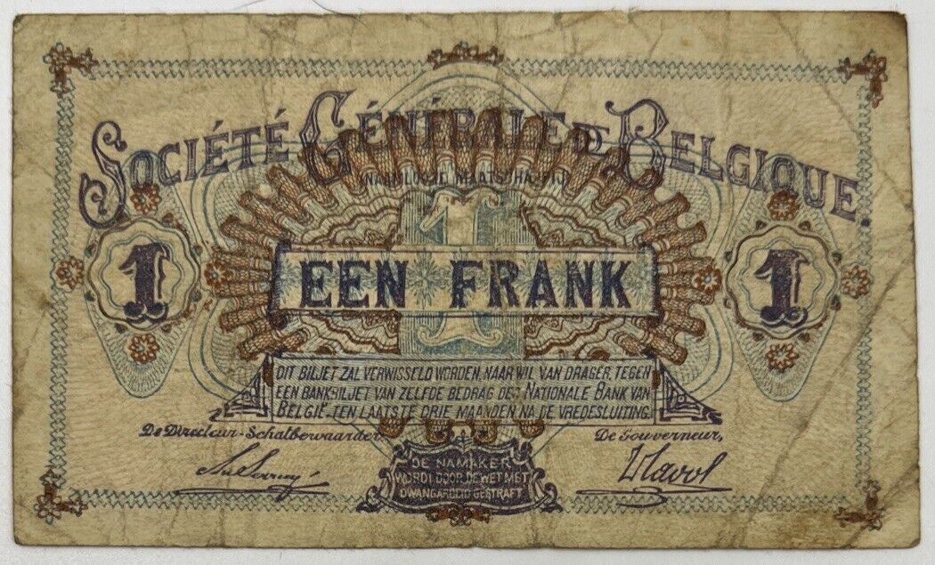 Old Vintage Belgium 1 Franc Banknote | Collectable Grade
