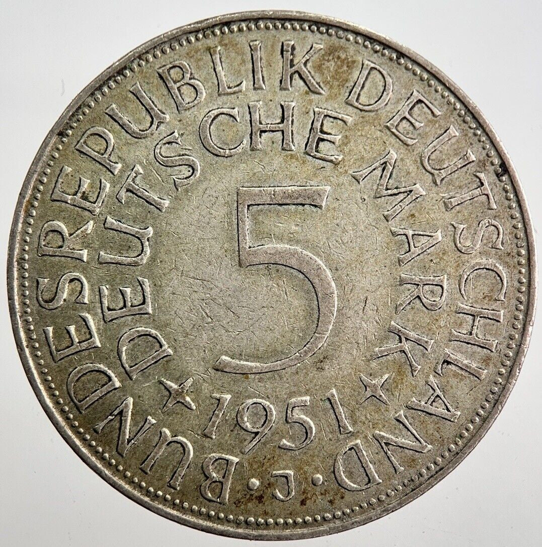 1951 - J Germany 5 Mark Silver Coin | Very High Grade | a7904