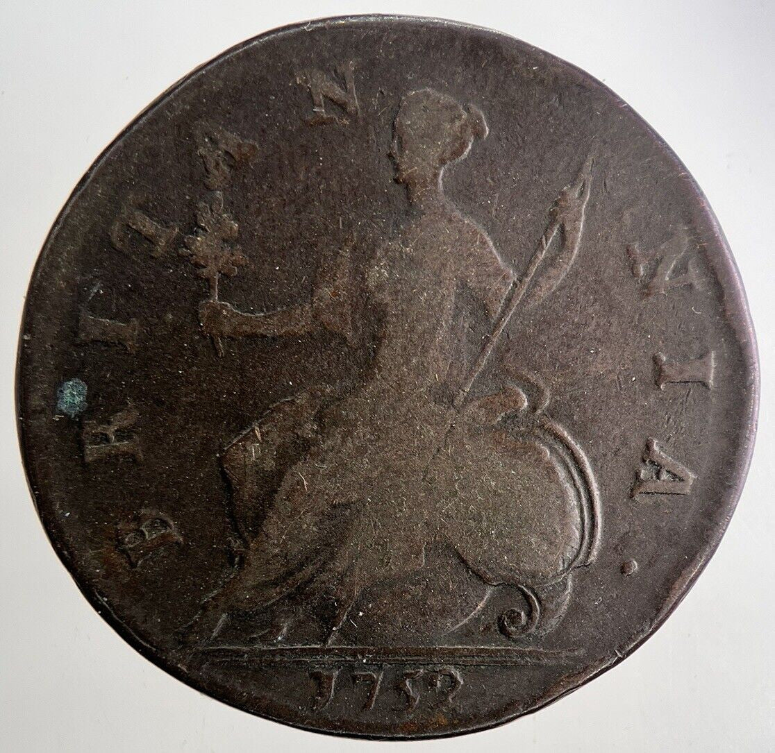 1752 George 2nd II Half - Penny British Coin | Fine Collectable Grade | a9455