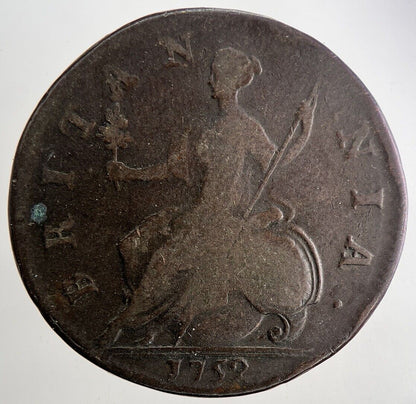 1752 George 2nd II Half - Penny British Coin | Fine Collectable Grade | a9455