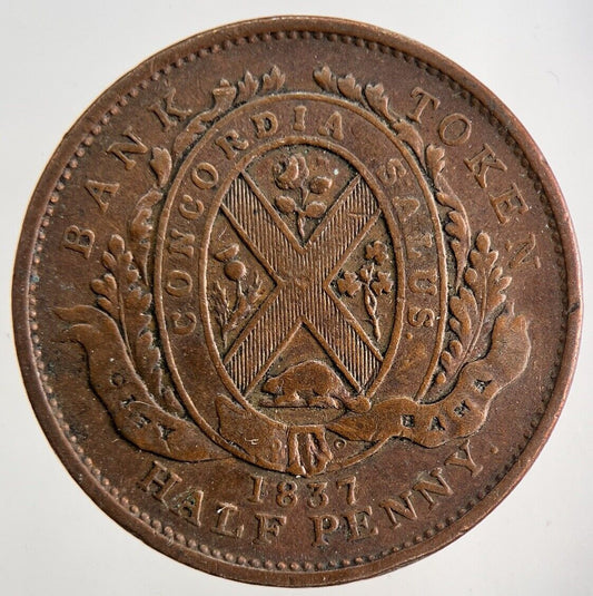 1837 Canada Bank Half-Penny Token Coin | Fine Collectable Grade