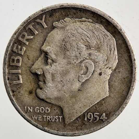 1954 - D US USA Roosevelt One Dime Silver Coin | Fine Collectable Grade