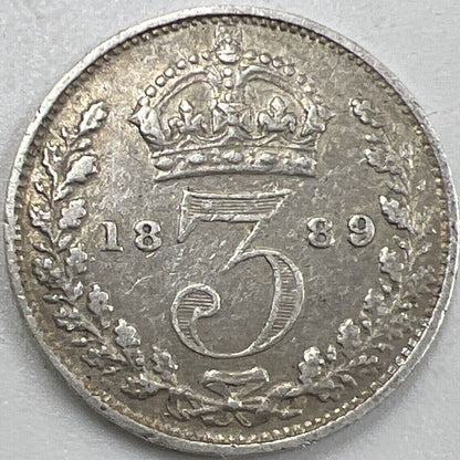 1889 Threepence | British Silver Coin | Victoria | Fine Grade | a065