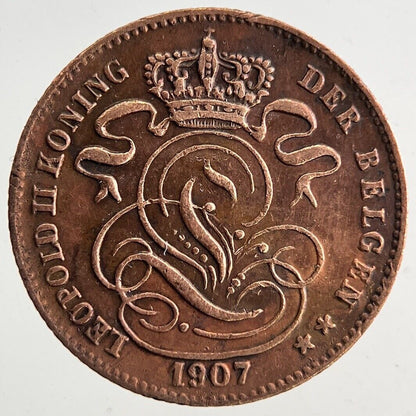 1907 Belgium 1 Cent Centime Coin | Very High Grade
