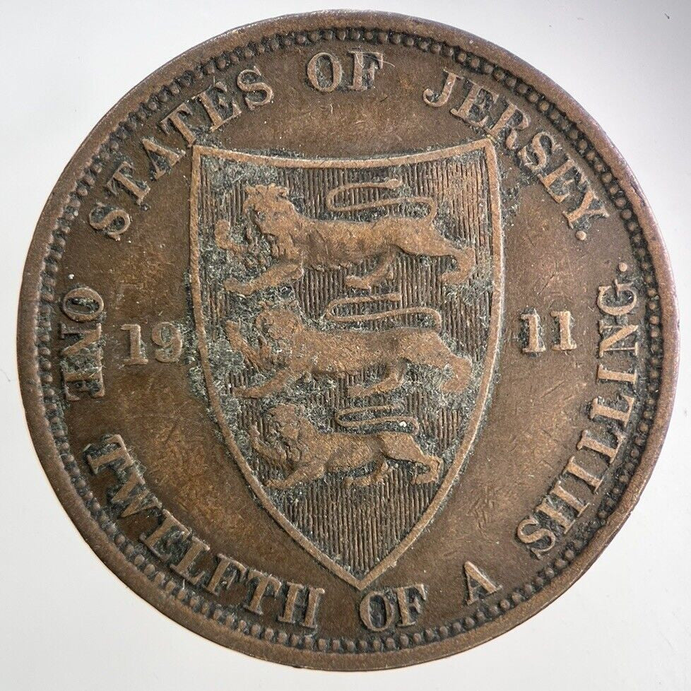 1911 Jersey One Twelfth Of A Shilling 1/12th Coin | Fine Collectable Grade
