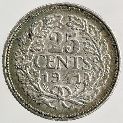 1941 Netherlands 25 Cents Silver Coin | Very High Grade