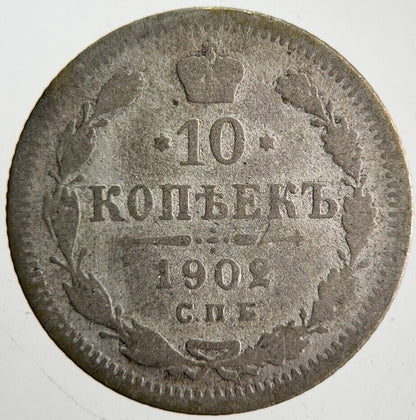 1902 Russia 10 Kopek Silver Coin | Fair Grade | a4594