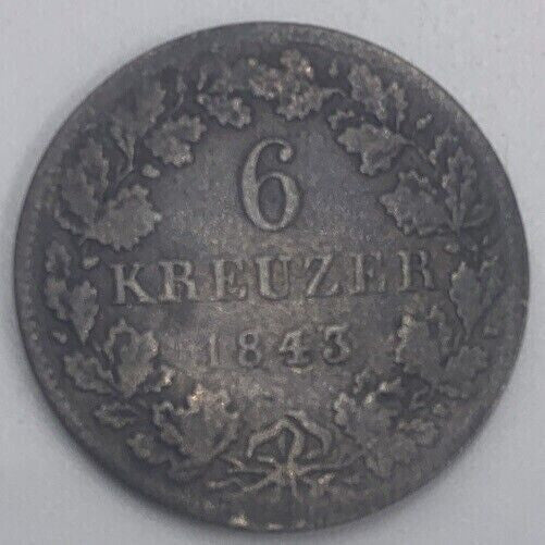 1843 6 Kreuzer | Bavaria Coin | Fair Grade | a461