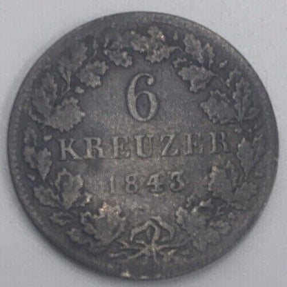 1843 6 Kreuzer | Bavaria Coin | Fair Grade | a461