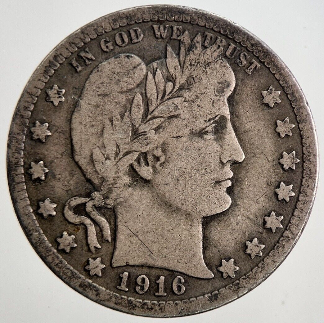 1916 - D US USA Barber Quarter Silver Coin | Fine Collectable Grade | a5534