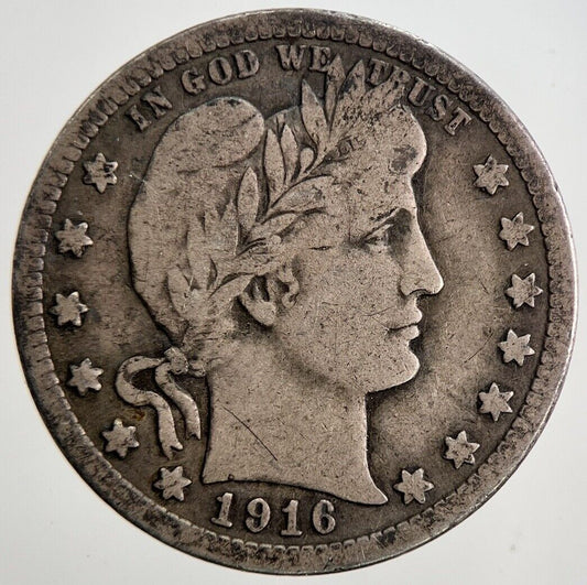 1916 - D US USA Barber Quarter Silver Coin | Fine Collectable Grade | a5534