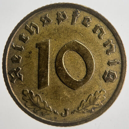 1938 - J Germany Nazi 10 Pfennig Coin | Fine Collectable Grade | a4542