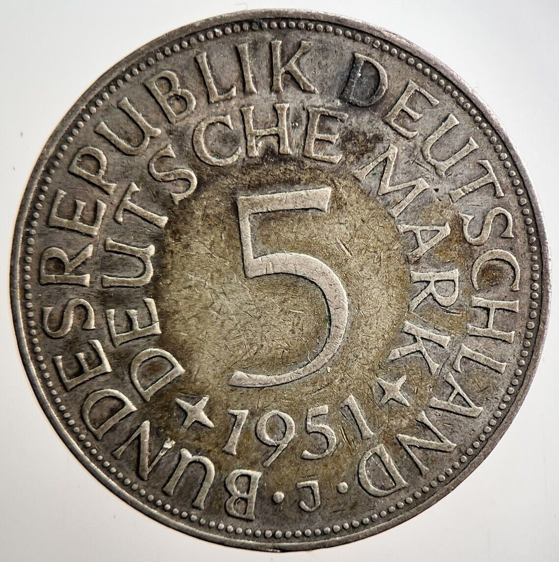 1951 - J Germany 5 Mark Silver Coin | Fine Collectable Grade | a3543