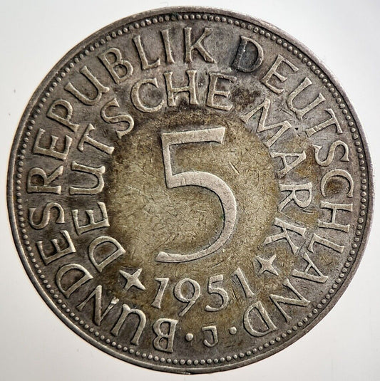 1951 - J Germany 5 Mark Silver Coin | Fine Collectable Grade | a3543