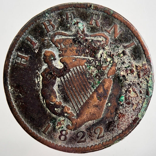 1822 George IV Irish Hibernia Half - Penny Coin | Collectable Grade | a2272