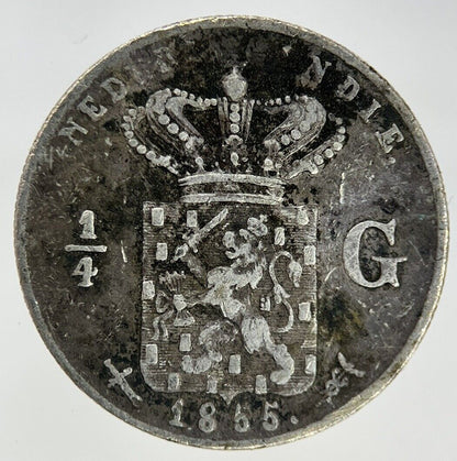 1855 Netherlands East Indies 1/4 Gulden Silver Coin | Fine Collectable Grade