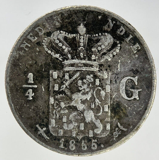 1855 Netherlands East Indies 1/4 Gulden Silver Coin | Fine Collectable Grade