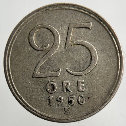 1950 Sweden 25 Ore Silver Coin | Fine Collectable Grade