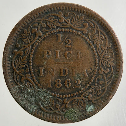 1862 India 1/2 Half Pice Coin | Fine Collectable Grade