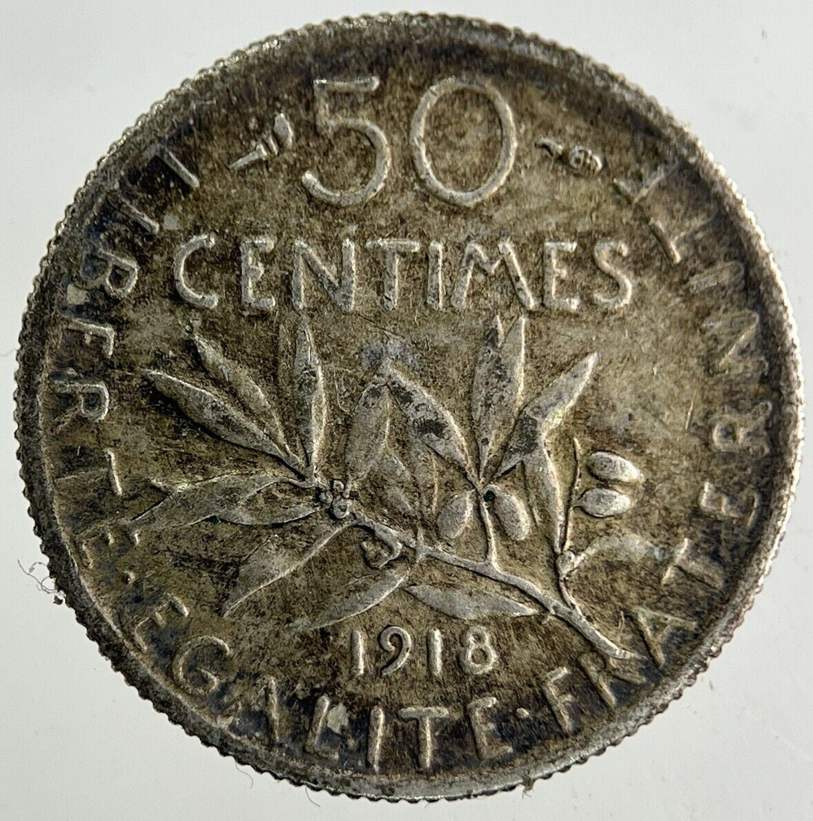 1918 France 50 Centimes Silver Coin | Fine Collectable Grade