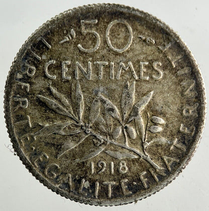 1918 France 50 Centimes Silver Coin | Fine Collectable Grade