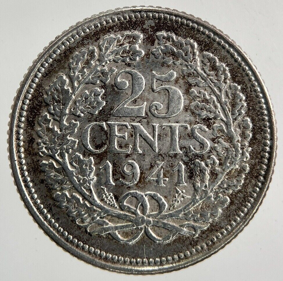 1941 Netherlands 25 Cents Silver Coin | Fine Collectable Grade