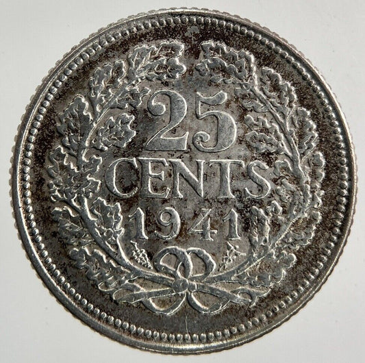 1941 Netherlands 25 Cents Silver Coin | Fine Collectable Grade