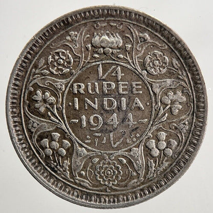 1944 India 1/4 Quarter Rupee Silver Coin | Very High Grade | a5595