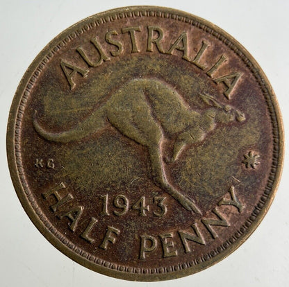 1943 Australia Half-Penny Coin | Fine Collectable Grade