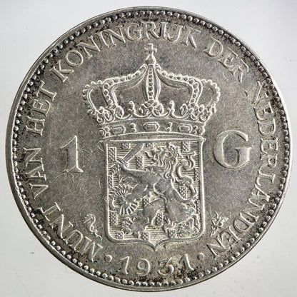 1931 Netherlands 1 Gulden Silver Coin | Very High Grade