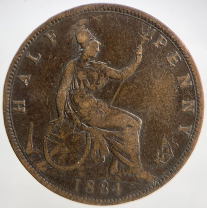 1884 Victoria Half-Penny | British Copper Coin | Collectable Grade | a1088