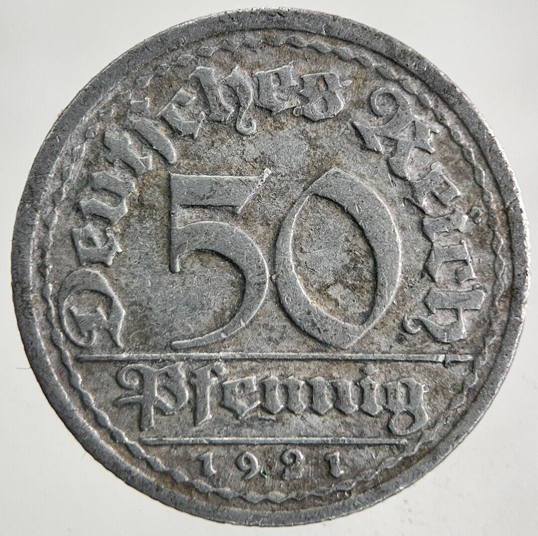 1921 - J Germany 50 Pfennig Coin | Fine Collectable Grade